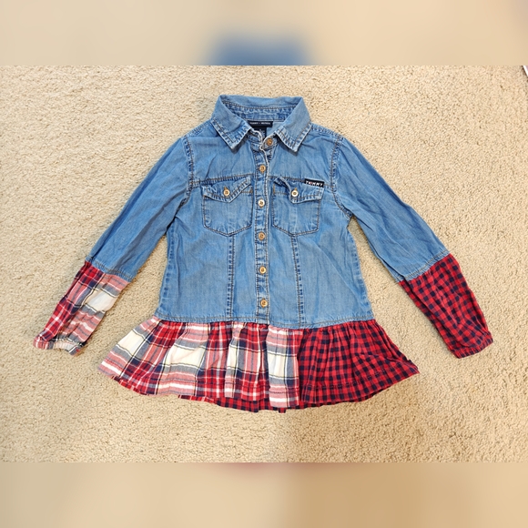 Tommy Hil figer plaid denim top for girl 5 - Picture 1 of 4